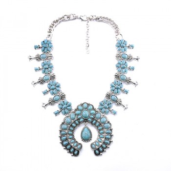Aiyana Turquoise Stone Silver Toned Statement Necklace